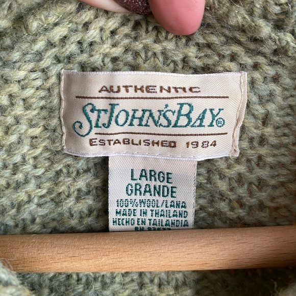 Vintage 90s St. John’s Bay Large Wool Green Button-Up Cardigan - Picture 2 of 4